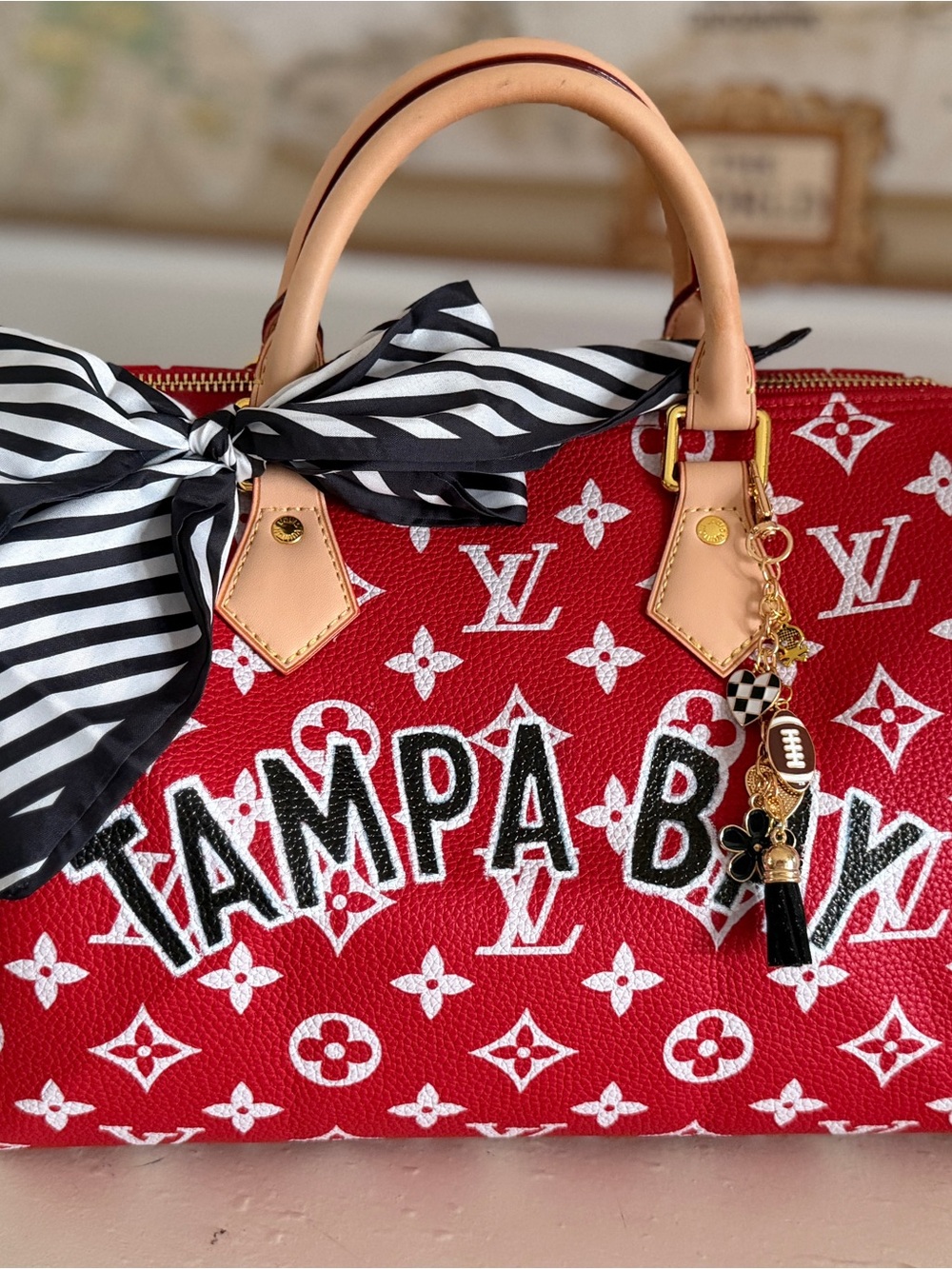 Louis Vuitton Red Monogram Tampa Bay Canvas Speedy with Tan Handles